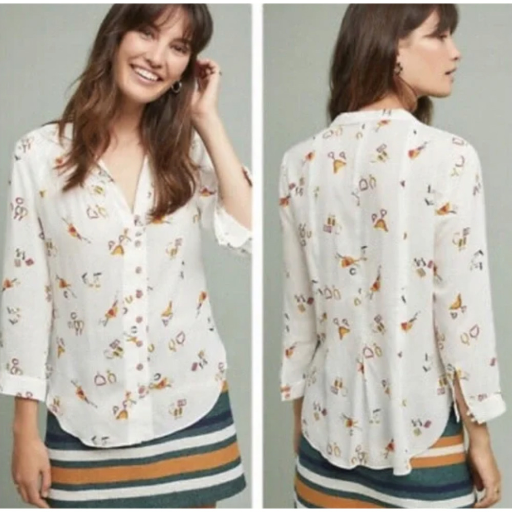 Anthropologie Conversations 15 of 52 by Anthro Equestrian Shirt Womens Size 6